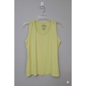 Coral Bay women's lime yellow sleeveless top scoop neck/ studded embellishme PL